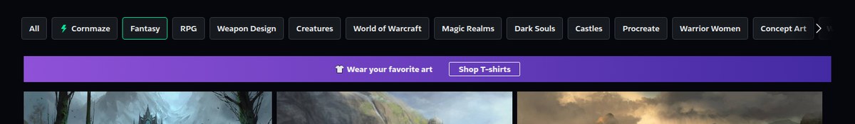 Bara de etichete din categoria Fantasy și bannerul Shop T-shirts